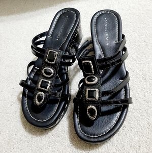 Donald J. Pliner Black Rhinestone Thong Genuine Leather Wedge Platform Sandal